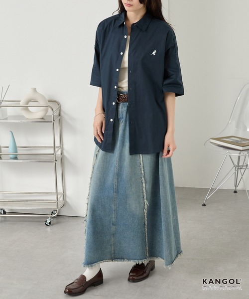 KANGOL(カンゴール)の「KANGOL/カンゴール 別注ロゴ ワンポイント刺繍 レギュラーカラー半袖シャツ(シャツ/ブラウス・メンズ・ホワイト/ネイビー系/ネイビー/ブルー/ライトグレー系/ブルー系/ブラック系・L/S/M)」の13枚目の写真