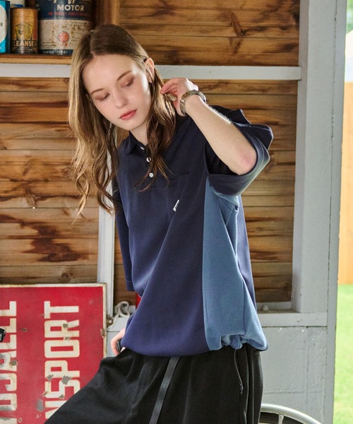 セール】SIDE SWITCHING MOSS STITCH POLO SHIRT / サイド切り替え