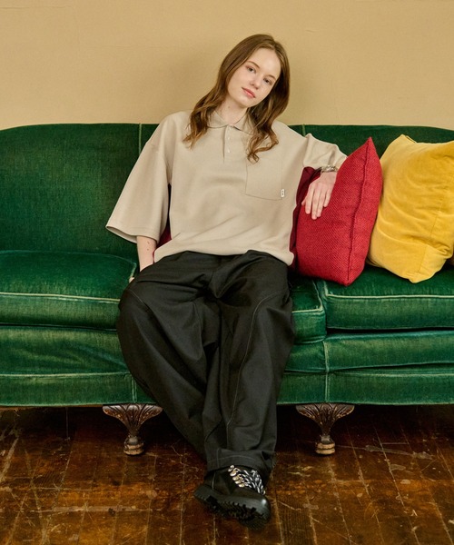 WETTEMPT（ウィテンプト）の「SIDE SWITCHING MOSS STITCH POLO SHIRT / サイド切り替え鹿の子ポロシャツ（ポロシャツ・メンズ・グレイッシュベージュ/カーキ/杢グレー/ブラック/ネイビー・SMALL/MEDIUM/LARGE）」の22枚目の写真