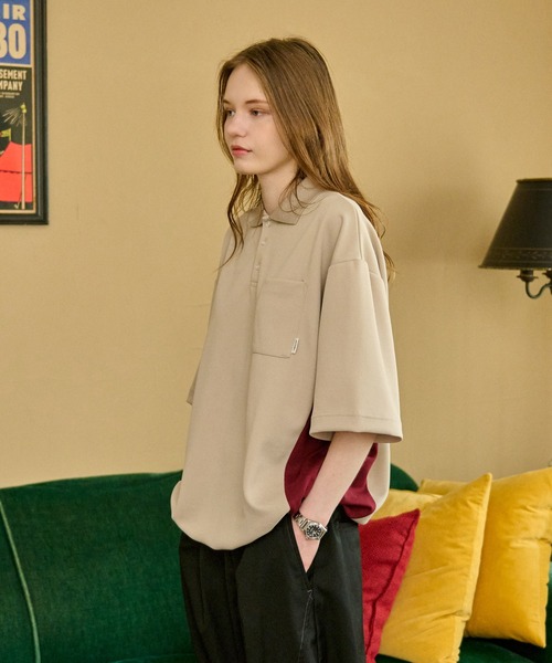WETTEMPT（ウィテンプト）の「SIDE SWITCHING MOSS STITCH POLO SHIRT / サイド切り替え鹿の子ポロシャツ（ポロシャツ・メンズ・グレイッシュベージュ/カーキ/杢グレー/ブラック/ネイビー・SMALL/MEDIUM/LARGE）」の11枚目の写真