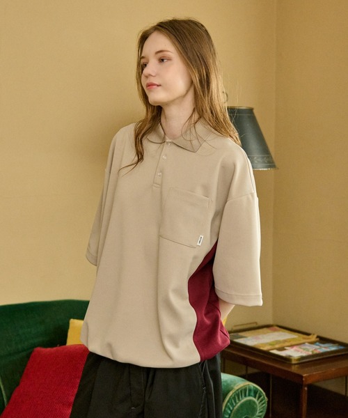 WETTEMPT（ウィテンプト）の「SIDE SWITCHING MOSS STITCH POLO SHIRT / サイド切り替え鹿の子ポロシャツ（ポロシャツ・メンズ・グレイッシュベージュ/カーキ/杢グレー/ブラック/ネイビー・SMALL/MEDIUM/LARGE）」の12枚目の写真