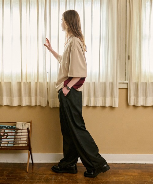 WETTEMPT（ウィテンプト）の「SIDE SWITCHING MOSS STITCH POLO SHIRT / サイド切り替え鹿の子ポロシャツ（ポロシャツ・メンズ・グレイッシュベージュ/カーキ/杢グレー/ブラック/ネイビー・SMALL/MEDIUM/LARGE）」の18枚目の写真