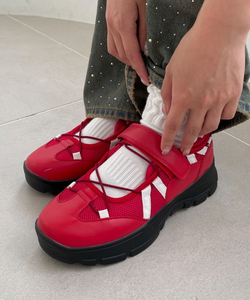 WEGO(ウィゴー)の「WEGO/ドローコードベルクロシューズ(スニーカー・レディース・レッド/ホワイト/ブラック・MEDIUM/LARGE)」の3枚目の写真