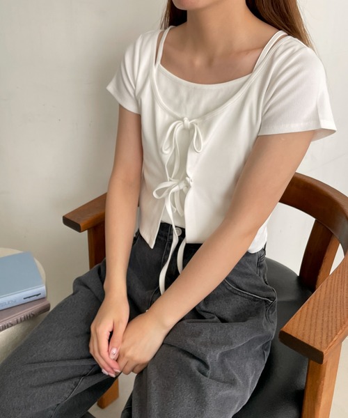 WEGO(ウィゴー)の「WEGO/キャミドッキングカーデトップス(Tシャツ/カットソー・レディース・ブラック/ホワイト・FREE)」の17枚目の写真