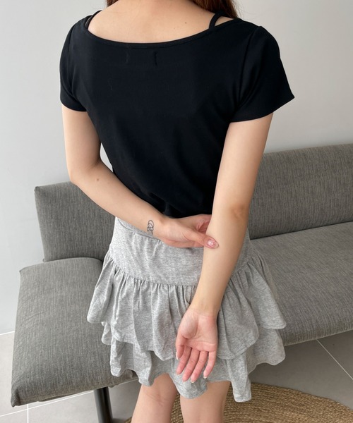 WEGO(ウィゴー)の「WEGO/キャミドッキングカーデトップス(Tシャツ/カットソー・レディース・ブラック/ホワイト・FREE)」の10枚目の写真