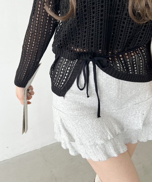 セール】メッシュシースルーウエストマークトップス（ニット