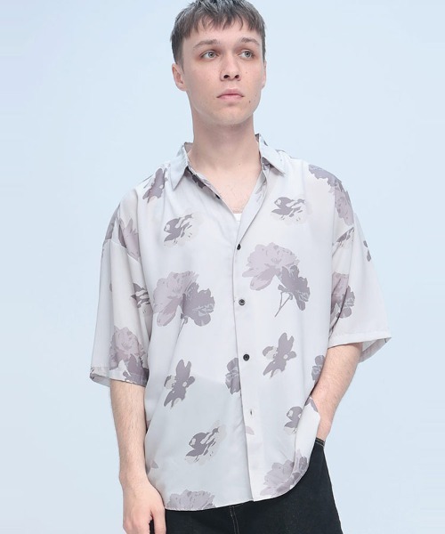SAKAZEN(サカゼン)の「Naive magic 柄シャツ 半袖 シャツ メンズ モノトーン 花柄(シャツ/ブラウス・メンズ・C/D/E/F/A/B・M/L)」の1枚目の写真