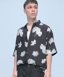 Naive magic 柄シャツ 半袖 シャツ メンズ モノトーン 花柄