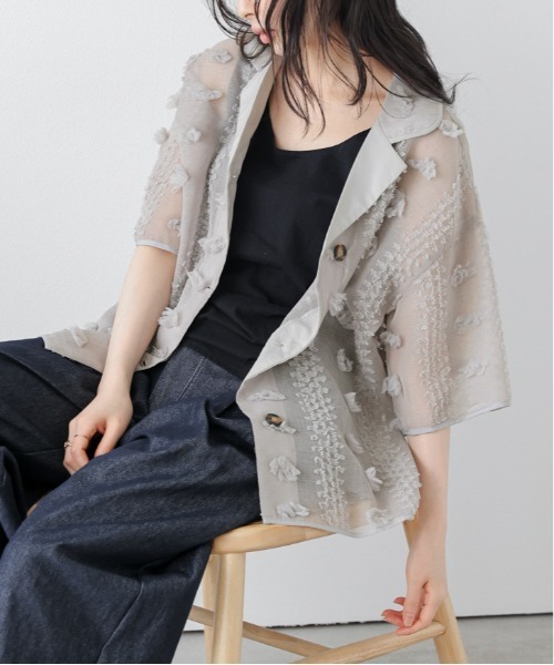 La-gemme（ラジェム）の「シアージャガード シャツジャケット（シャツ/ブラウス・レディース・ブラック/ベージュ/グレー・フリー）」の11枚目の写真