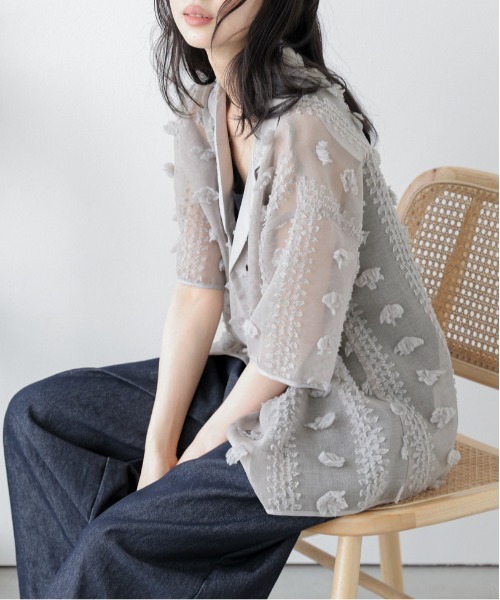 La-gemme（ラジェム）の「シアージャガード シャツジャケット（シャツ/ブラウス・レディース・ブラック/ベージュ/グレー・フリー）」の16枚目の写真