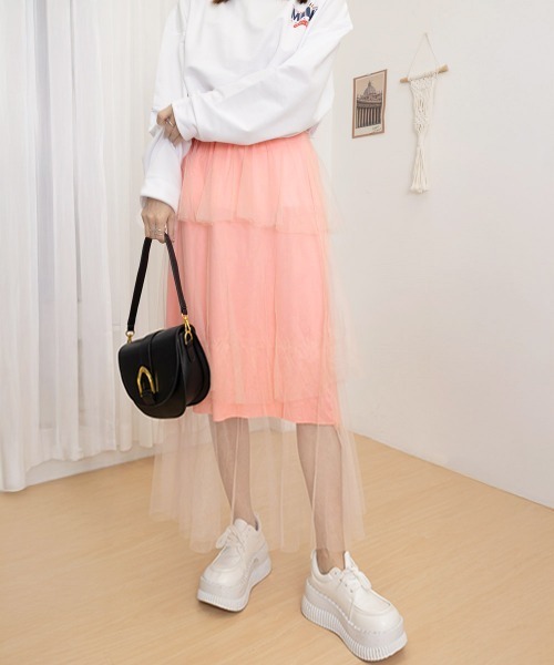 Miniministore(ミニミニストア)の「チュールティアードスカート ハイウエスト(スカート・レディース・ベージュ/ホワイト/ピンク/ブラック・FREE)」の10枚目の写真