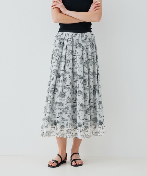 GALERIE VIE（ギャルリー ヴィー）の「LandScapeシルクストレッチ イージータックスカート（スカート・レディース・グレー系その他/ブラック系その他・36/32）」の4枚目の写真