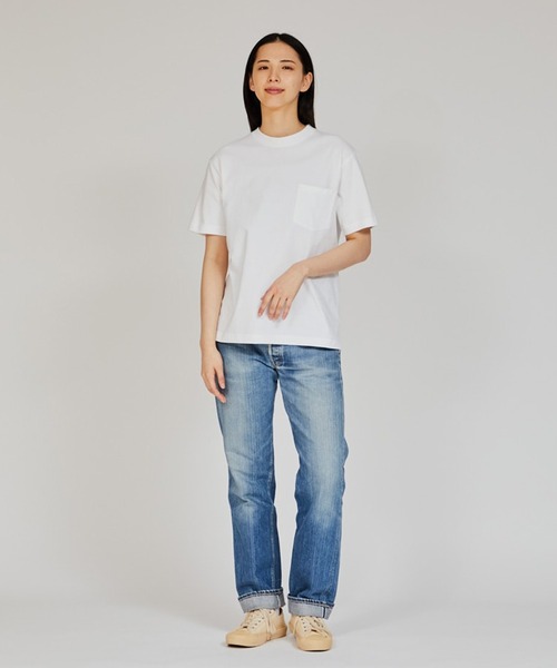 White pocket T-shirt showing a single patch pocket on the left chest