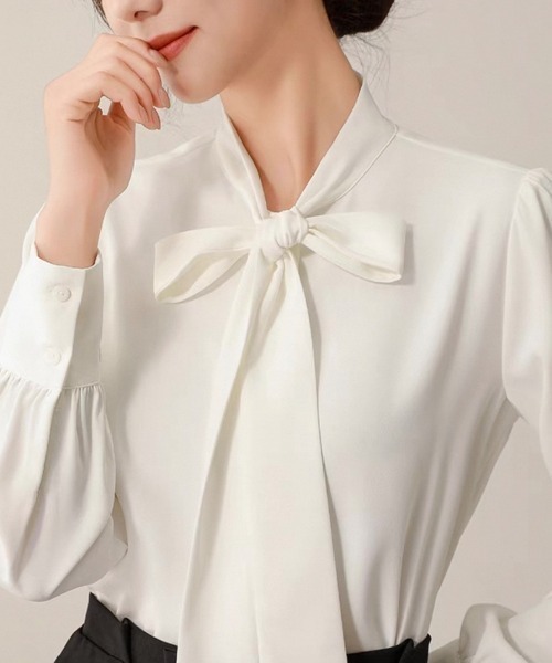 Beststore（ベストストア）の「ボウタイリボン長袖ブラウス トップス シャツ（Tシャツ/カットソー・レディース・ホワイト/ネイビー/ベージュ/ブルー・M/L）」の11枚目の写真