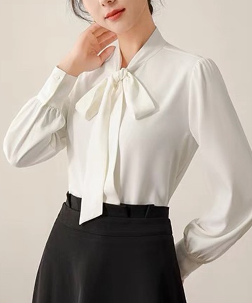 Beststore（ベストストア）の「ボウタイリボン長袖ブラウス トップス シャツ（Tシャツ/カットソー・レディース・ホワイト/ネイビー/ベージュ/ブルー・M/L）」の12枚目の写真