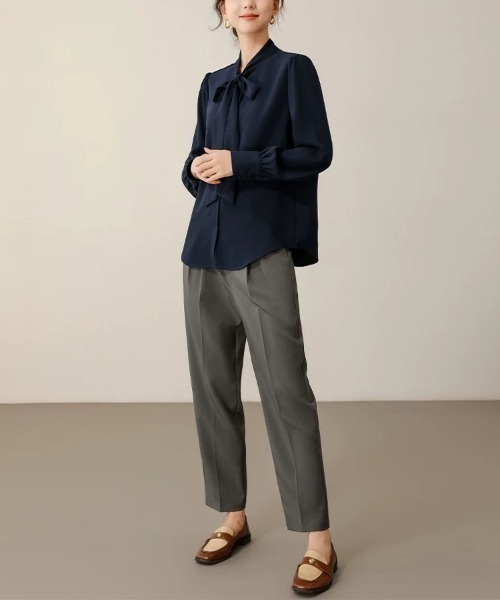 Beststore（ベストストア）の「ボウタイリボン長袖ブラウス トップス シャツ（Tシャツ/カットソー・レディース・ホワイト/ネイビー/ベージュ/ブルー・M/L）」の7枚目の写真