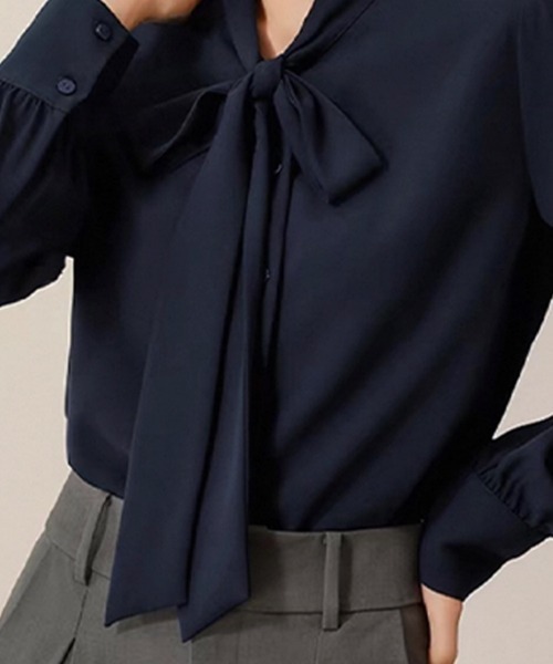 Beststore（ベストストア）の「ボウタイリボン長袖ブラウス トップス シャツ（Tシャツ/カットソー・レディース・ホワイト/ネイビー/ベージュ/ブルー・M/L）」の5枚目の写真