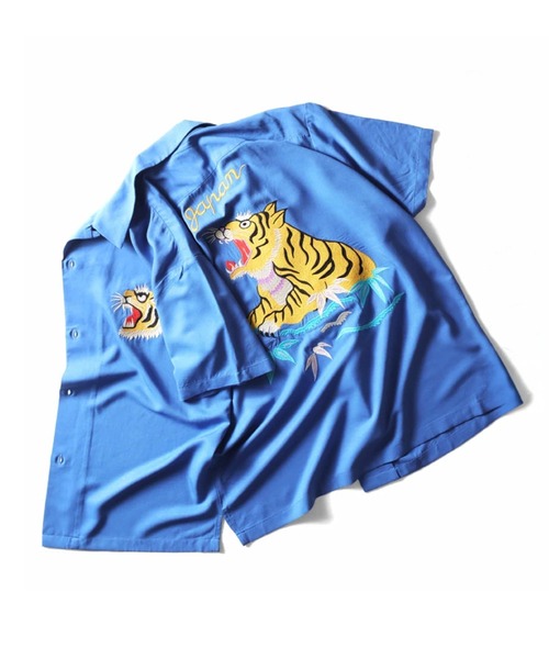 HOUSTON（ヒューストン）の「［HOUSTON ヒューストン］ VIETNAM TIGER EMB RAYON SOUVENIR S/S SHIRT ベトジャン 虎 MAP 地図柄 刺繍 レーヨン オープンカラーシャツ / スーベニアシャツ / 開襟シャツ（シャツ/ブラウス・メンズ・パープル/マスタード/サーモンピンク/ブラック系その他/ブルー/ブラック・M/L/XL）」の4枚目の写真