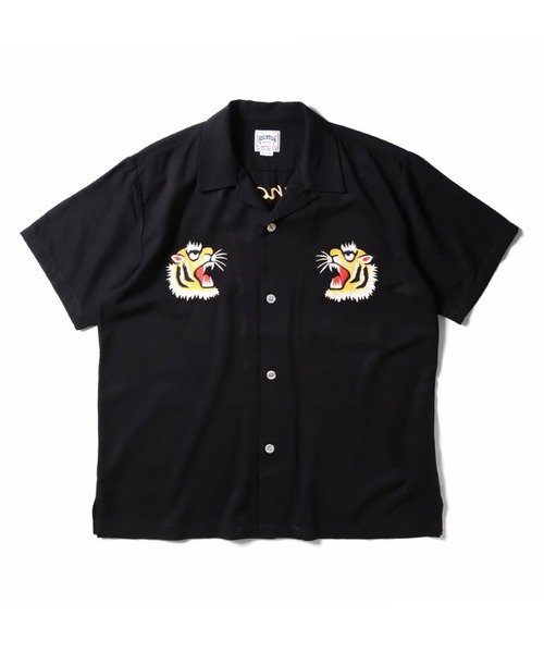 【HOUSTON☆ヒューストン】スーベニアシャツ☆スカシャツ☆L 黒　和柄刺繍 HOUSTON ヒューストン］ VIETNAM TIGER EMB RAYON SOUVENIR S/S