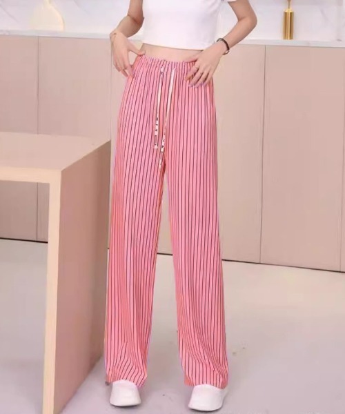 shoppinggo(ショッピングゴー)の「夏服 ワイドパンツ ストライプ(カーゴパンツ・レディース・グリーン/キャメル/ピンク/ブルー/ホワイト/ブラック・FREE)」の6枚目の写真