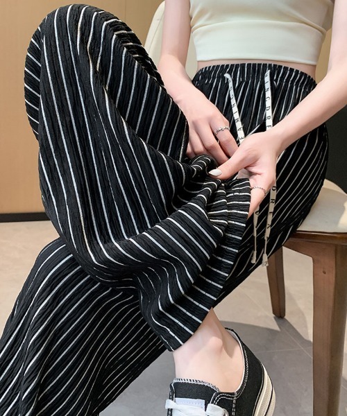 shoppinggo(ショッピングゴー)の「夏服 ワイドパンツ ストライプ(カーゴパンツ・レディース・グリーン/キャメル/ピンク/ブルー/ホワイト/ブラック・FREE)」の21枚目の写真