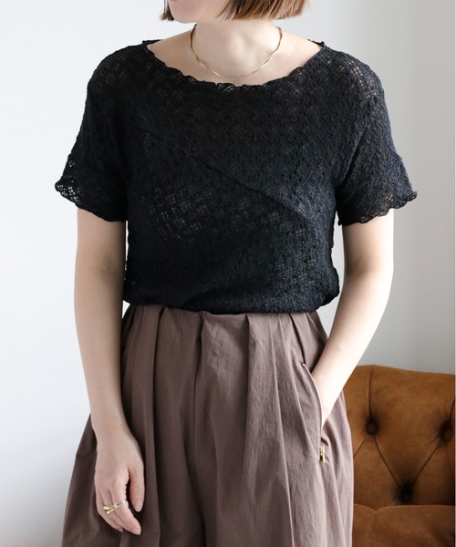 cepo（セポ）の「レースシャーリングカットソー（Tシャツ/カットソー・レディース・オフホワイト/ブラック・M）」の2枚目の写真