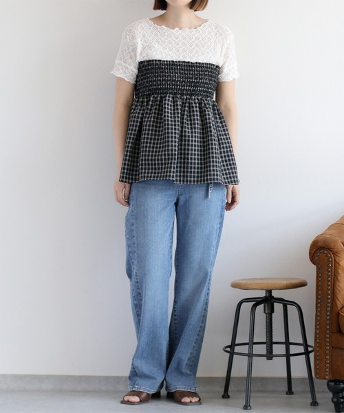 cepo（セポ）の「レースシャーリングカットソー（Tシャツ/カットソー・レディース・オフホワイト/ブラック・M）」の4枚目の写真