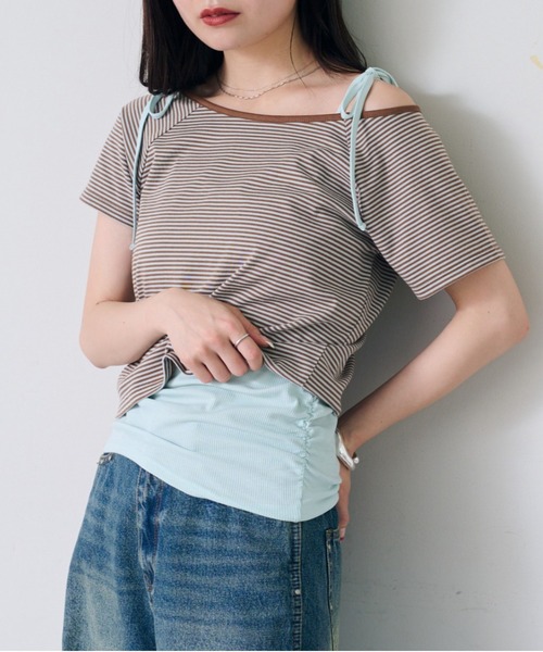 Kastane(カスタネ)の「【セットアイテム】ボーダーTEE×キャミSET(Tシャツ/カットソー・レディース・グレー/ブラック/サックスブルー・FREE)」の3枚目の写真