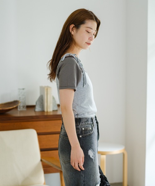 Kastane(カスタネ)の「【セットアイテム】ボーダーTEE×キャミSET(Tシャツ/カットソー・レディース・グレー/ブラック/サックスブルー・FREE)」の11枚目の写真