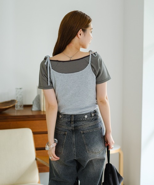 Kastane(カスタネ)の「【セットアイテム】ボーダーTEE×キャミSET(Tシャツ/カットソー・レディース・グレー/ブラック/サックスブルー・FREE)」の12枚目の写真
