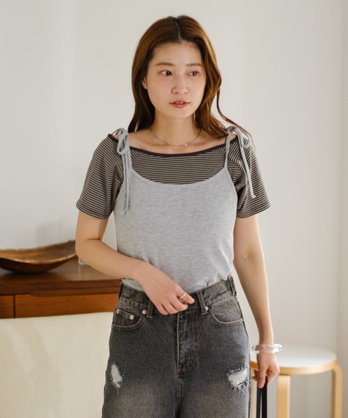 Kastane(カスタネ)の「【セットアイテム】ボーダーTEE×キャミSET(Tシャツ/カットソー・レディース・グレー/ブラック/サックスブルー・FREE)」の10枚目の写真
