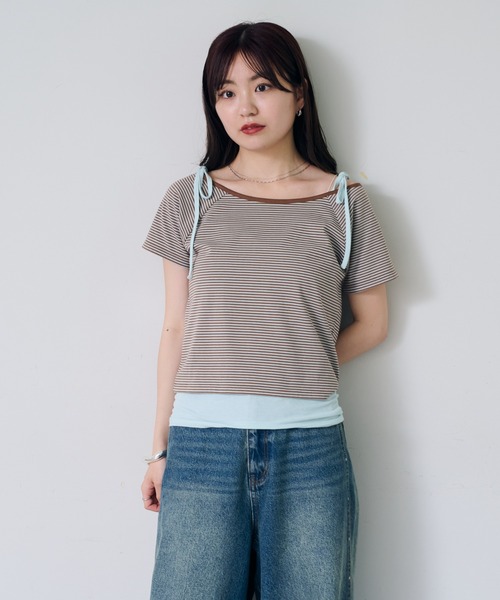 tシャツ 「セットアイテム」ボーダーTEE×キャミSET レディース セットアイテム】ボーダーTEE×キャミSET（Tシャツ/カットソー