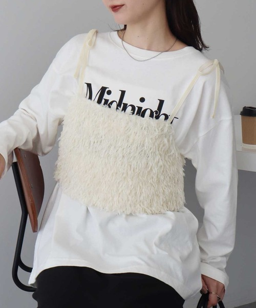 earth music&ecology（アースミュージックアンドエコロジー）の「【WEB限定】ベロアリボンフェザービスチェ（ベスト・レディース・ベージュ/アイボリー/チャコールグレー/ブルー・FREE）」の2枚目の写真