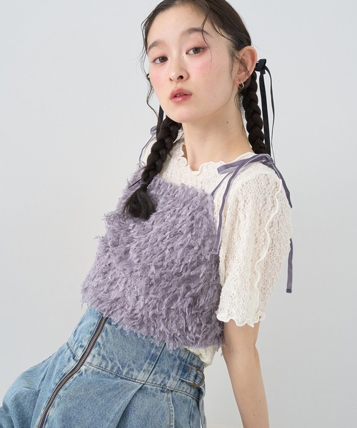 earth music&ecology（アースミュージックアンドエコロジー）の「【WEB限定】ベロアリボンフェザービスチェ（ベスト・レディース・ベージュ/アイボリー/チャコールグレー/ブルー・FREE）」の19枚目の写真