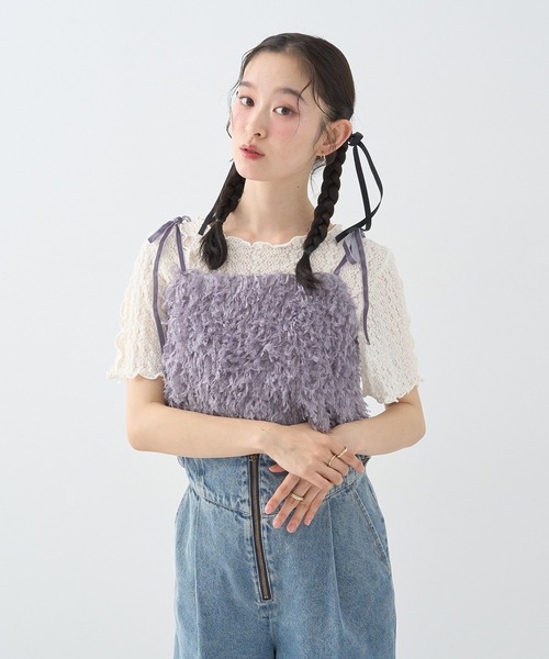 earth music&ecology（アースミュージックアンドエコロジー）の「【WEB限定】ベロアリボンフェザービスチェ（ベスト・レディース・ベージュ/アイボリー/チャコールグレー/ブルー・FREE）」の20枚目の写真