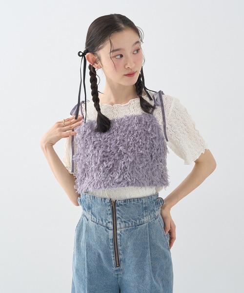 earth music&ecology（アースミュージックアンドエコロジー）の「【WEB限定】ベロアリボンフェザービスチェ（ベスト・レディース・ベージュ/アイボリー/チャコールグレー/ブルー・FREE）」の21枚目の写真