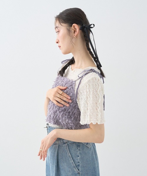 earth music&ecology（アースミュージックアンドエコロジー）の「【WEB限定】ベロアリボンフェザービスチェ（ベスト・レディース・ベージュ/アイボリー/チャコールグレー/ブルー・FREE）」の22枚目の写真