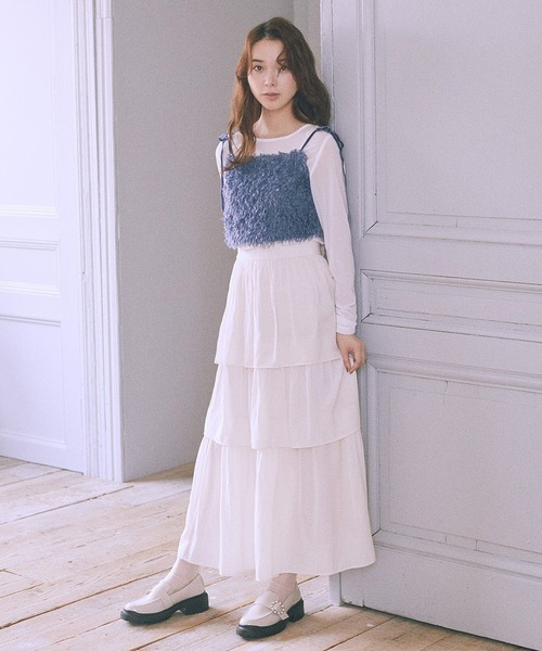 earth music&ecology（アースミュージックアンドエコロジー）の「【WEB限定】ベロアリボンフェザービスチェ（ベスト・レディース・ベージュ/アイボリー/チャコールグレー/ブルー・FREE）」の9枚目の写真