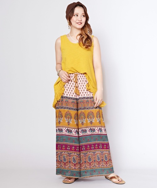 チャイハネ（チャイハネ）の「【チャイハネ】エスニックプリント ナリアワイドパンツ（その他パンツ・レディース・カーキ/ベージュ/ピンク・FREE）」の12枚目の写真