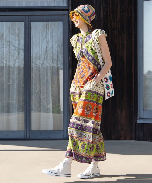 チャイハネ（チャイハネ）の「【チャイハネ】エスニックプリント ナリアワイドパンツ（その他パンツ・レディース・カーキ/ベージュ/ピンク・FREE）」の8枚目の写真