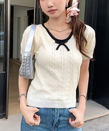 yori ヨリ コットンバックリボンブラウス ボリュームスリーブA