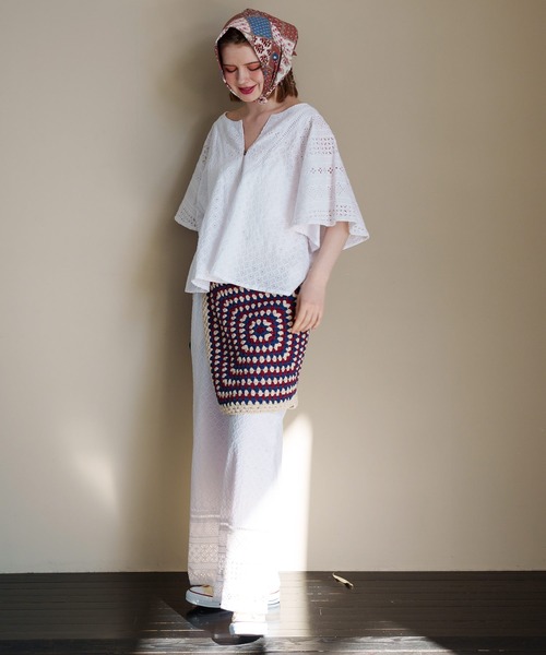 チャイハネ(チャイハネ)の「【チャイハネ】クロシェパレオ(ストール/ショール・レディース・ブラック/ホワイト・FREE)」の10枚目の写真