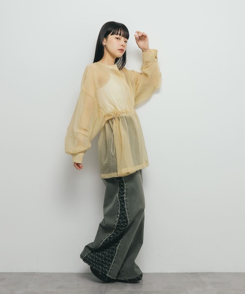KBF / ケービーエフ シアードロストカラーレスシャツ セール】シアーレースTEE（Tシャツ/カットソー）｜KBF