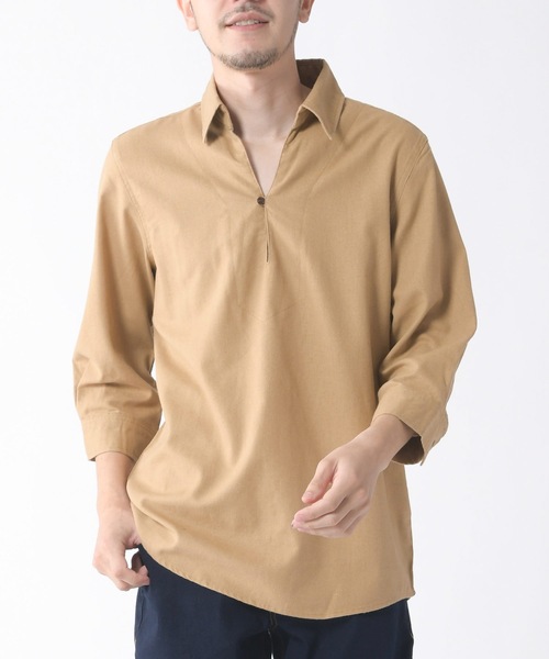 Relation(リレーション)の「リネンカプリ7分袖シャツ(シャツ/ブラウス・メンズ・ネイビー/サックスブルー/グレー/ベージュ/ブラック/カーキ/ホワイト/ピンク・XX-LARGE/SMALL/MEDIUM/LARGE/X-LARGE)」の5枚目の写真