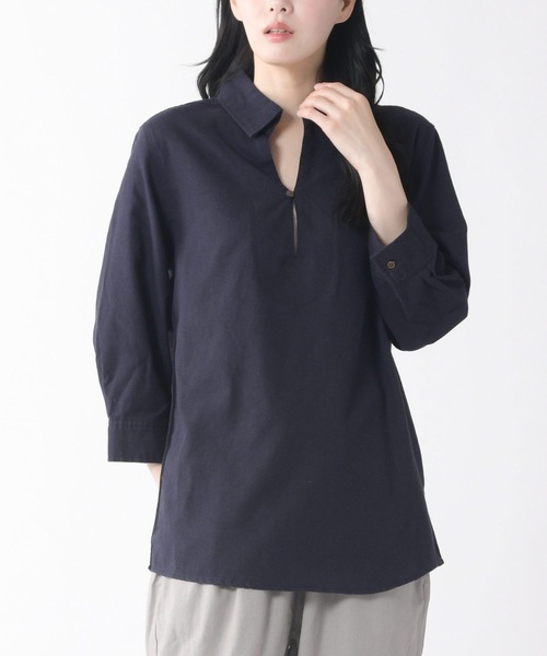 Relation(リレーション)の「リネンカプリ7分袖シャツ(シャツ/ブラウス・メンズ・ネイビー/サックスブルー/グレー/ベージュ/ブラック/カーキ/ホワイト/ピンク・XX-LARGE/SMALL/MEDIUM/LARGE/X-LARGE)」の7枚目の写真