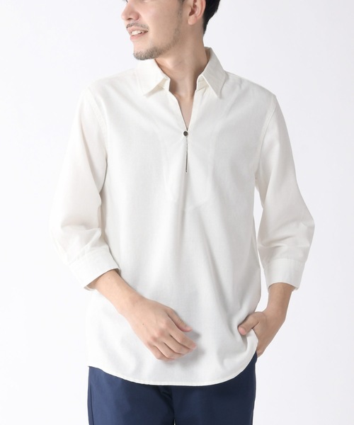Relation(リレーション)の「リネンカプリ7分袖シャツ(シャツ/ブラウス・メンズ・ネイビー/サックスブルー/グレー/ベージュ/ブラック/カーキ/ホワイト/ピンク・XX-LARGE/SMALL/MEDIUM/LARGE/X-LARGE)」の2枚目の写真