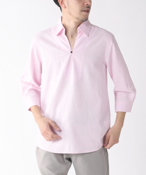 Relation(リレーション)の「リネンカプリ7分袖シャツ(シャツ/ブラウス・メンズ・ネイビー/サックスブルー/グレー/ベージュ/ブラック/カーキ/ホワイト/ピンク・XX-LARGE/SMALL/MEDIUM/LARGE/X-LARGE)」の8枚目の写真