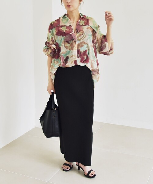 カランシエル（quaranciel）/quaranciel:〈洗濯機可能〉シアー フラワー プリント シャツ ブラウス セール】quaranciel:〈洗濯機可能〉シアー フラワー プリント シャツ