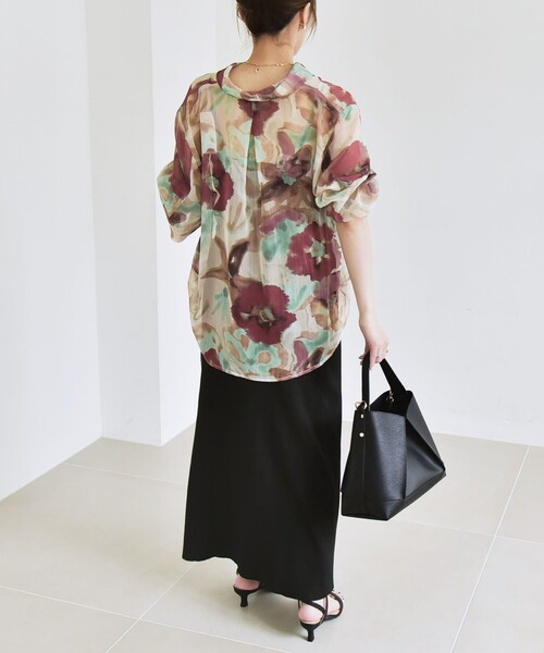 セール】quaranciel:〈洗濯機可能〉シアー フラワー プリント シャツ