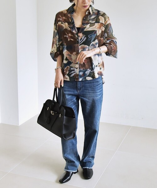 セール】quaranciel:〈洗濯機可能〉シアー フラワー プリント シャツ